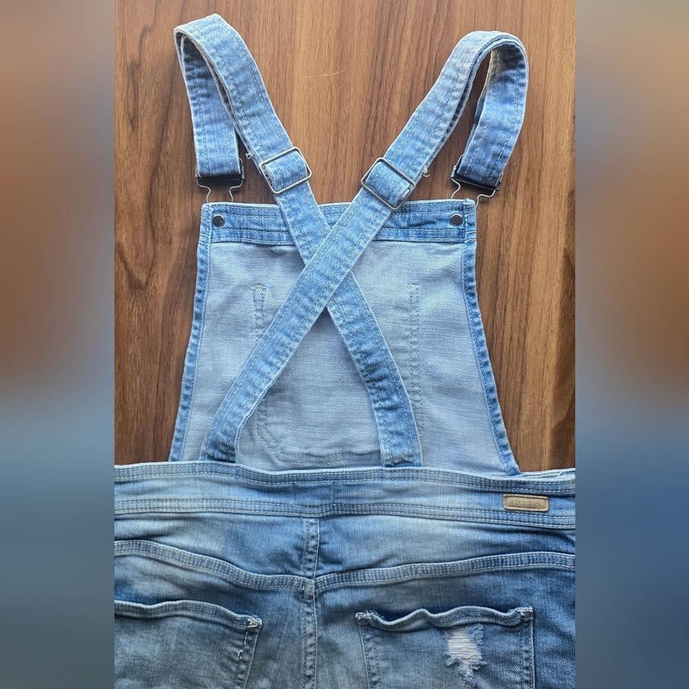 Sneak Peek Blue Stetch Distressed Overalls Size Juniors Medium - Picture 8 of 11